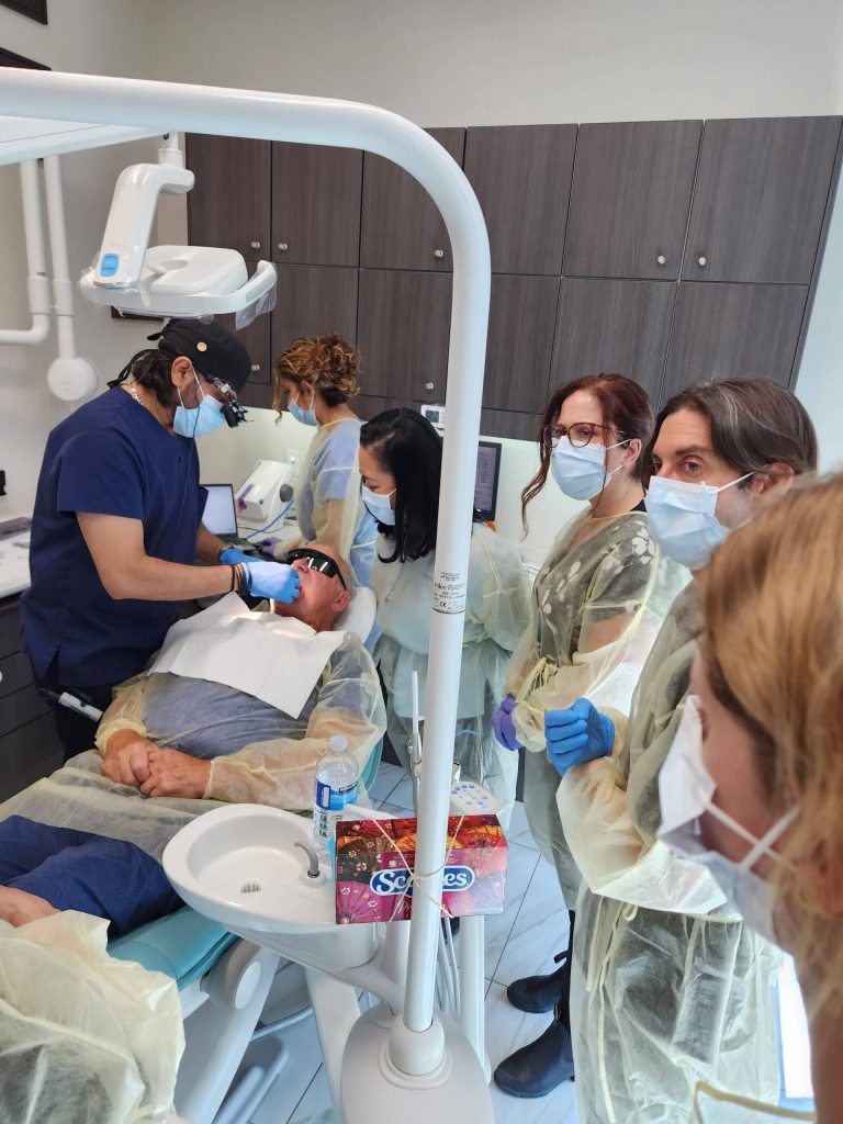 Close detail of a prosthodontic exercise in progress